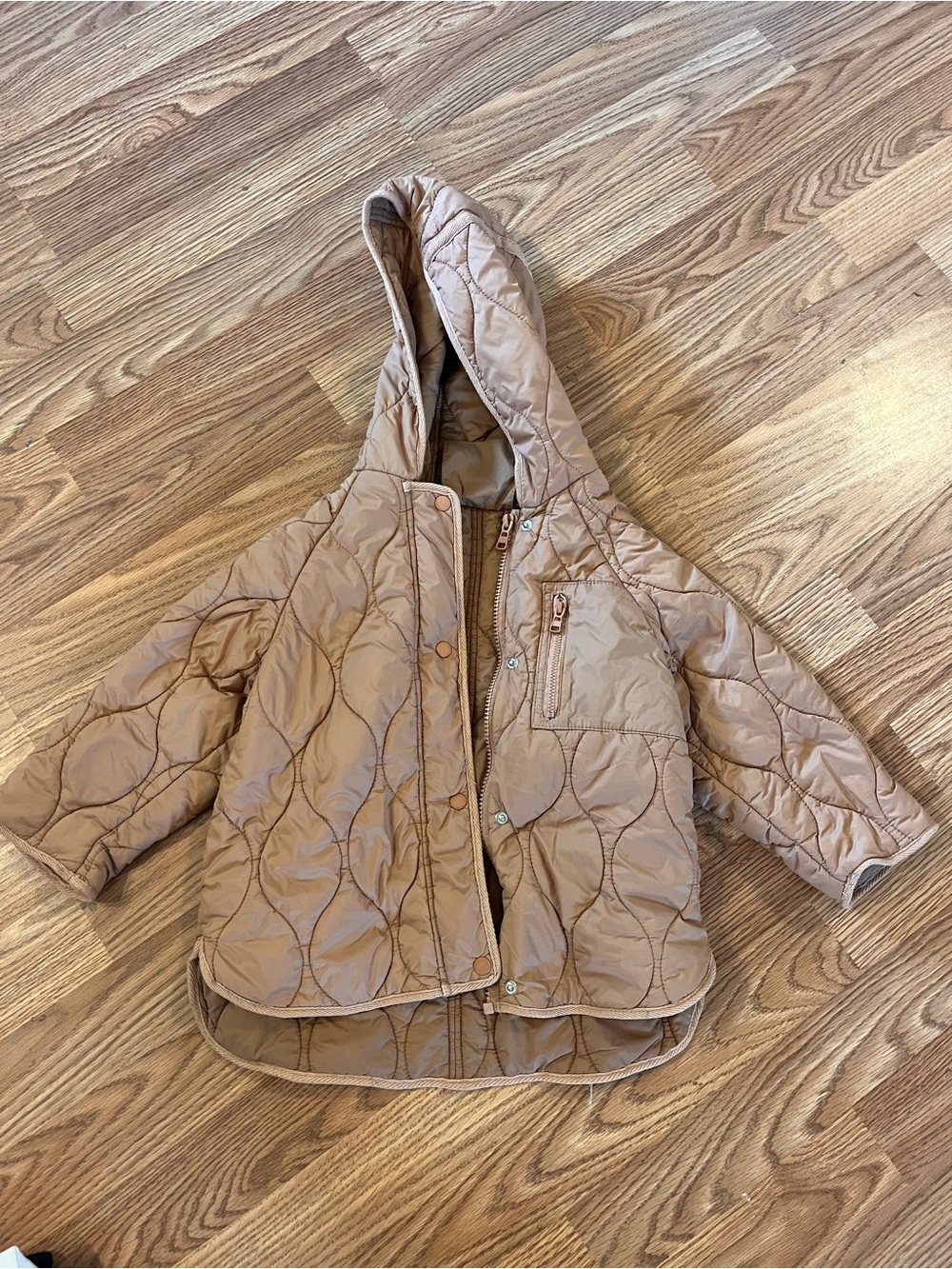 Zara Quilted Hooded Puffer Jacket - Taupe/pink